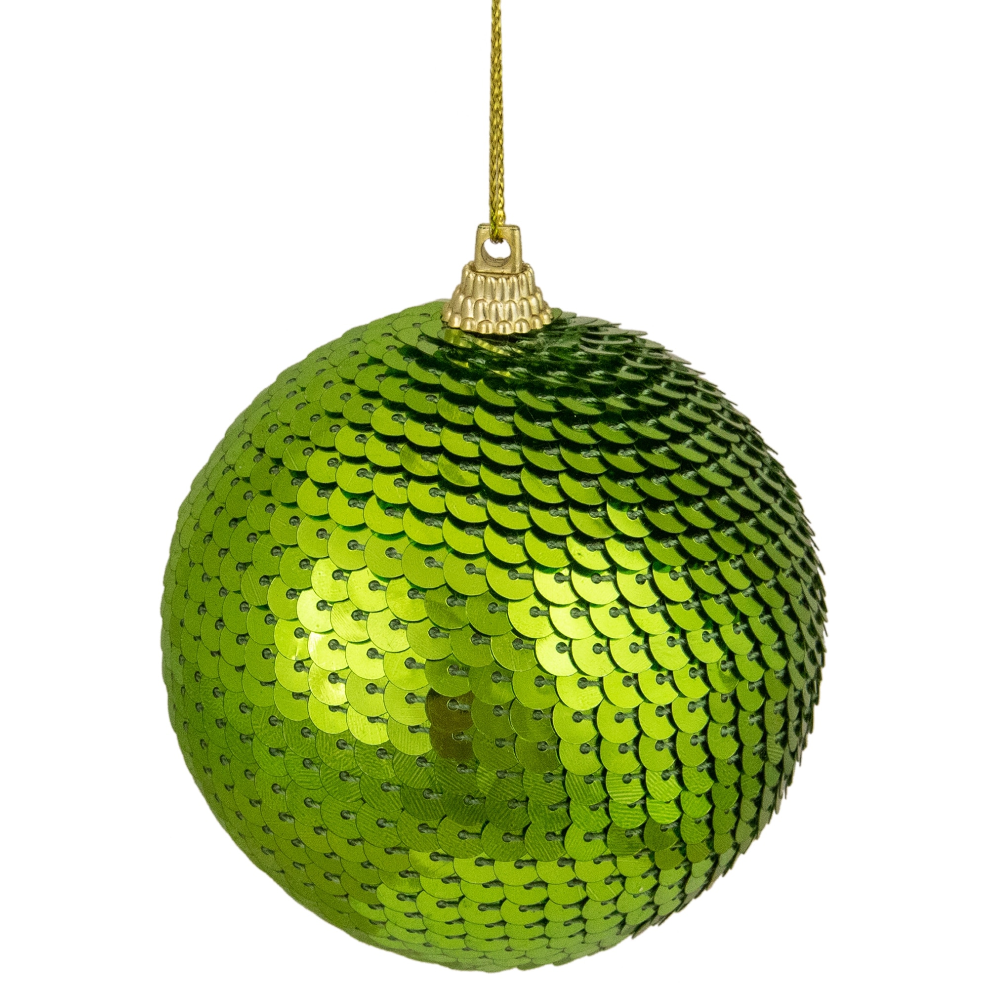 Kiwi Green Sequin Shatterproof Ball Christmas Ornament 3"