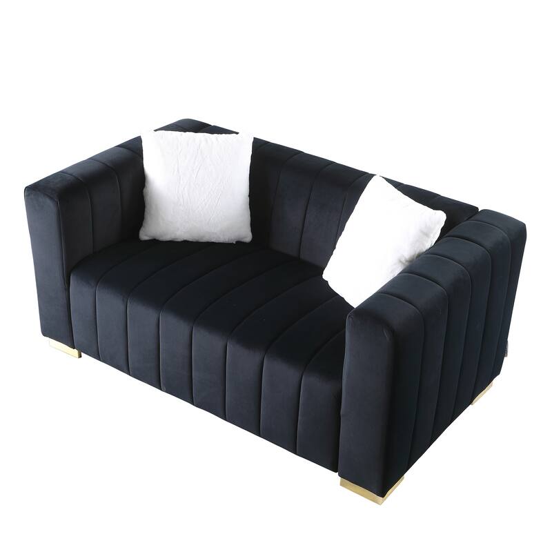 Velvet Loveseat Sofa Vertical Stripe Channel Couch with Pillows