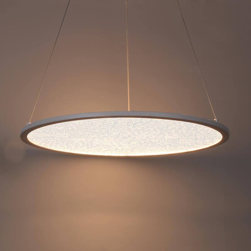 Modern 1-Light White Round LED Chandelier Minimalist Pendant Lights for Dining Room - 17.5" D x 61.5" H
