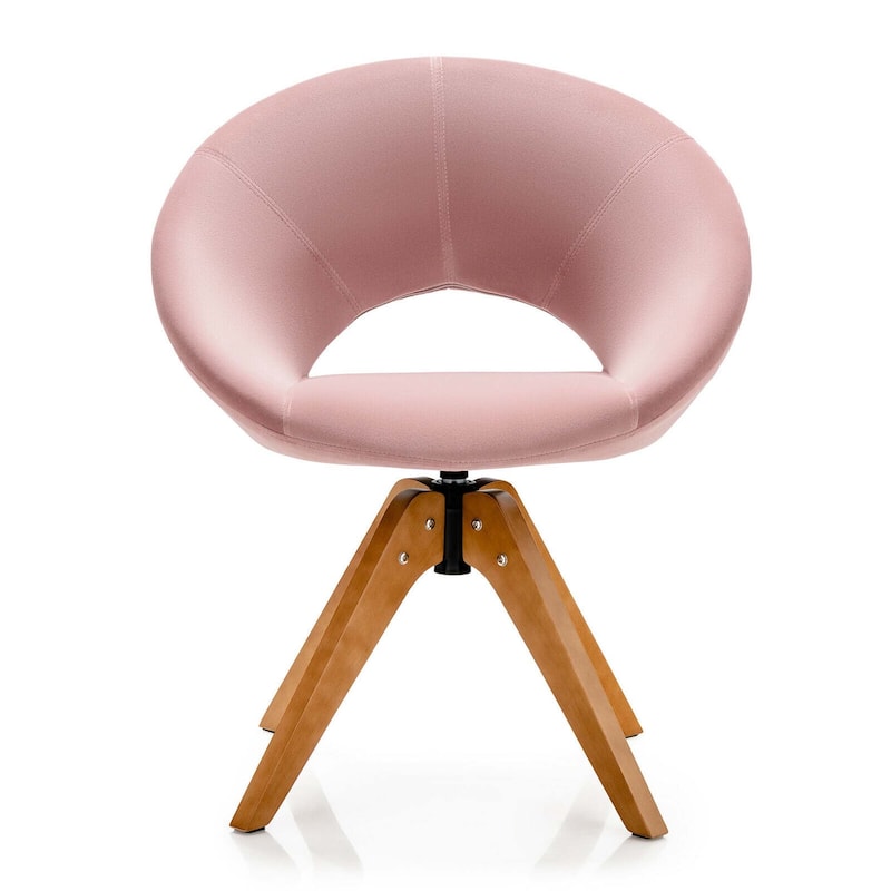 Gymax Set of 2 Swivel Accent Chair Modern Velvet Vanity Chair w/ Wood