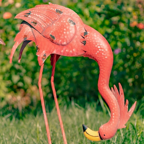 Set of 4 Assorted Bright Pink Iron Flamingos - Bed Bath