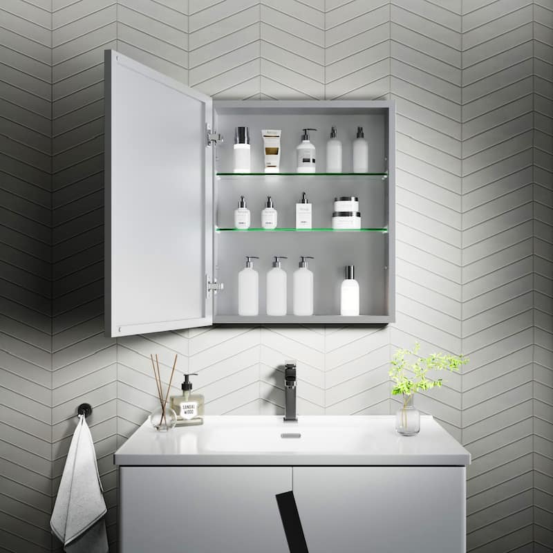Modland Single Door Bathroom Medicine Cabinet with Mirror Adjustable Shelves,Recessed or Surface Mount
