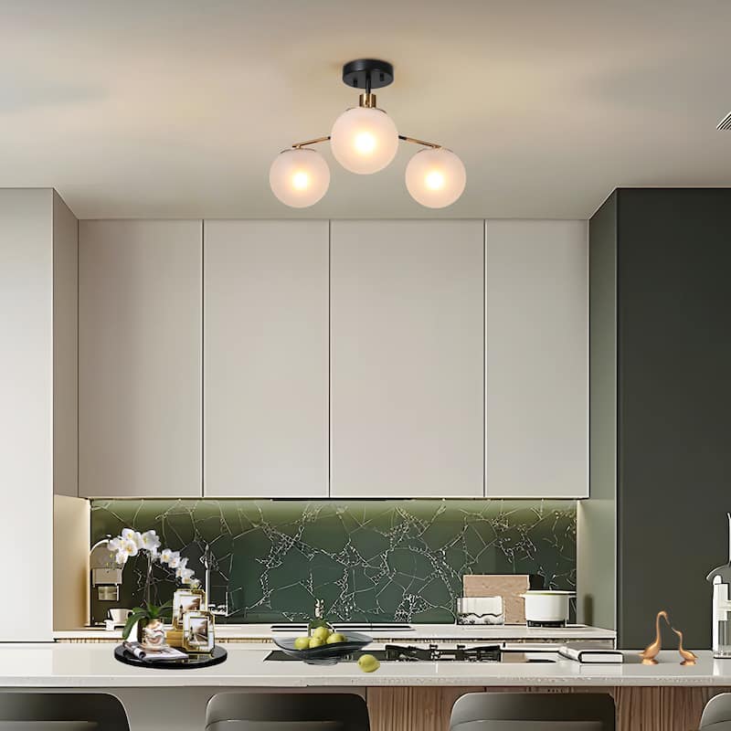 Modern 3-Light Semi-flush Mount Frosted Glass Ceiling Light Chandelier - D 19" x H 12.5"