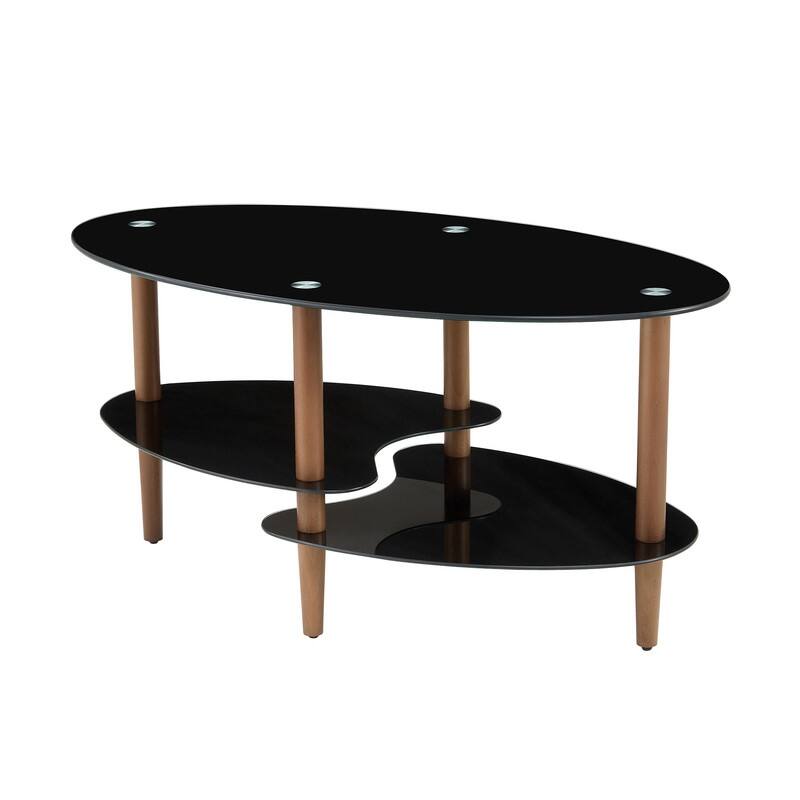 Modern 3-Tier Oval Glass Coffee Table