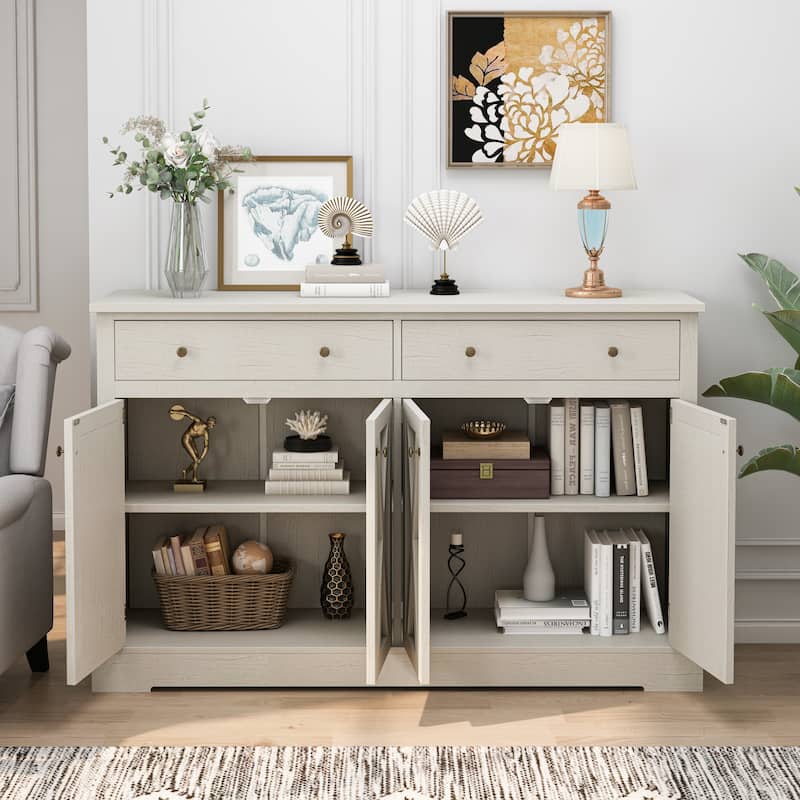 Coffee Bar Cabinet with Sliding Barn Doors, Buffet Cabinet with 2 Drawers, Storage Cabinet with Adjustable Shelves
