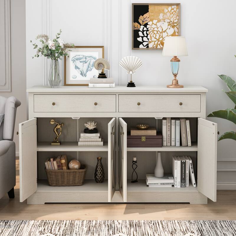 Sideboard Buffet Cabinet, 55" Large Kitchen Storage Cabinet with 2 Drawers and 4 Doors, Wood Coffee Bar Buffet