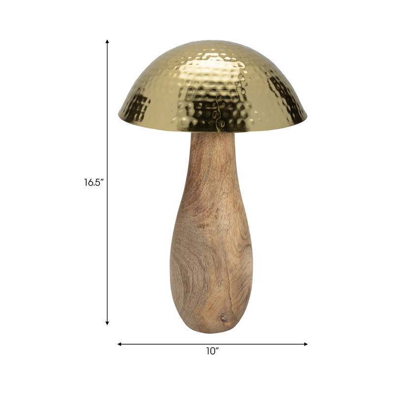 Sagebrook Home Metal Mushroom With Wood Base, Gold, Novelty, Two-Tone, Boheme Decorative Accessories