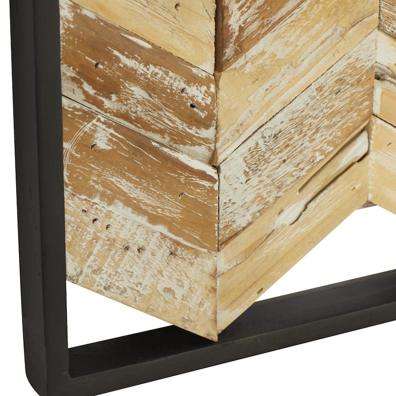 Teak Wood Geometric Handmade Chevron Panels Home Wall Decor with Distressing - Brown - Roche River Decor