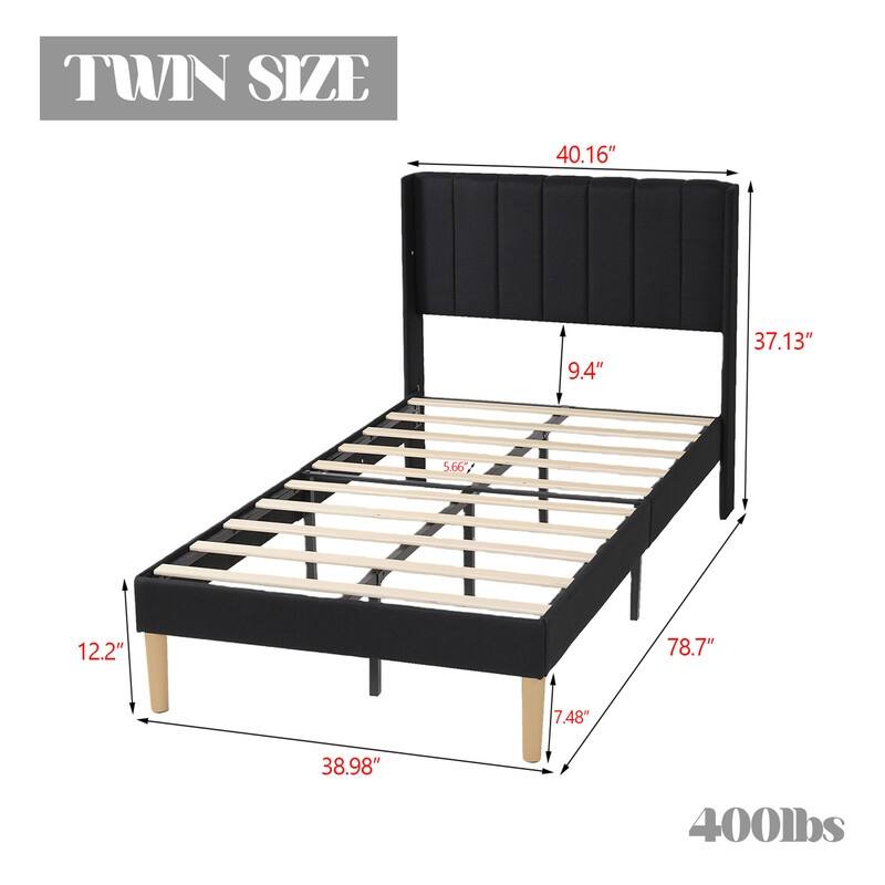 Caxkun Upholstered Platform Bed Frame with Wingback headboard