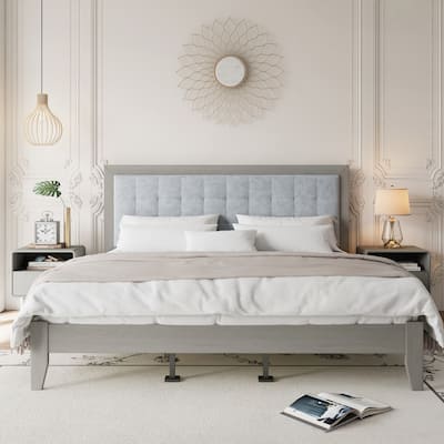 Solid Wood Platform Upholstered Headboard Bed