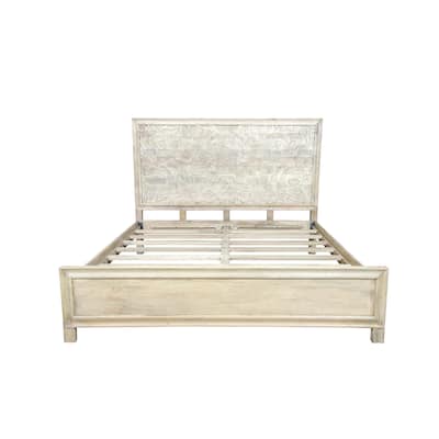 Carved King Panel Bed with Solid Wood Frame