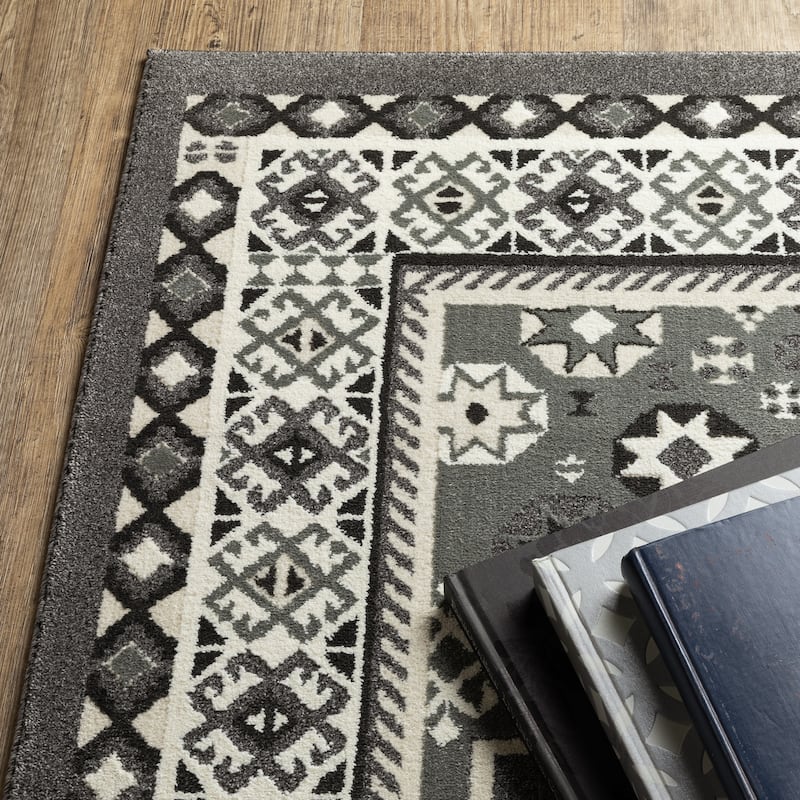 Style Haven Ripley Nomadic Tribal Grey/ Ivory Mixed Pile Area Rug