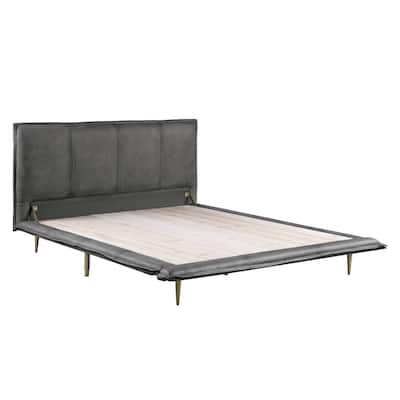 Eastern King Bed Gray Leather Platform Bed Modern Bedroom Furniture