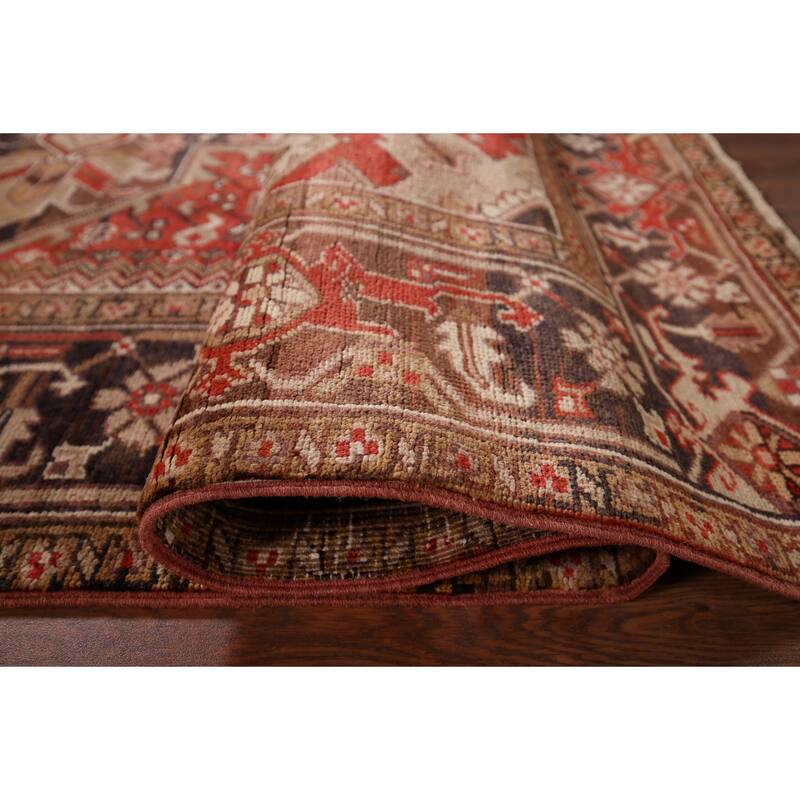 Geometric Red Heriz Persian Vintage Area Rug Handmade Wool Carpet - 6'11"x 9'10"