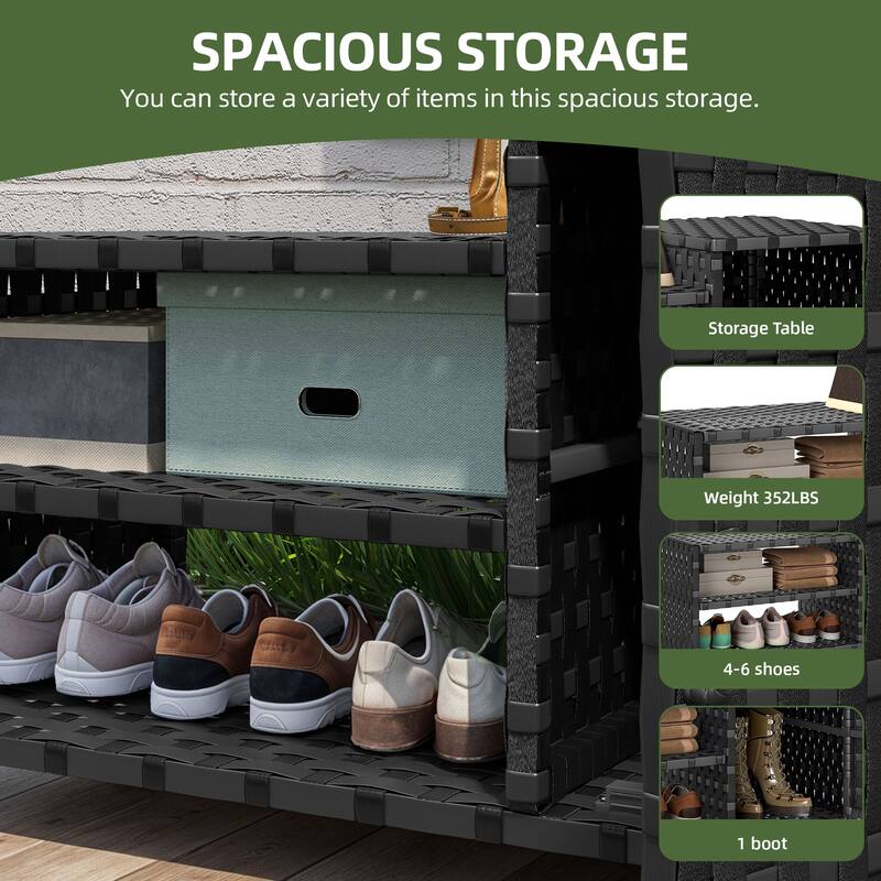 Rattan Wicker Outdoor Patio Pool Storage Bin Cabinet w/ Shoe Rack