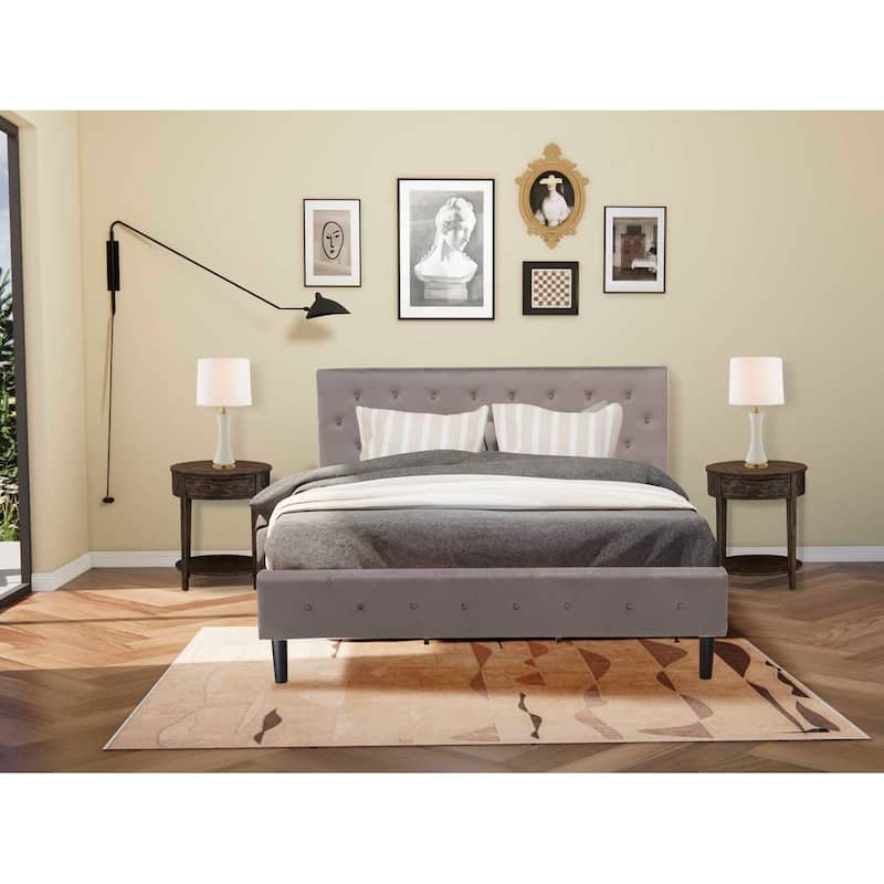 3-Piece Bed Set - Button Tufted Velvet Bed Frame & Nightstand - Modern Bedroom Furniture