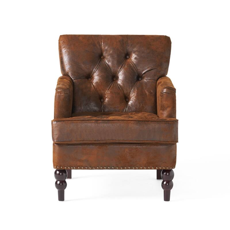 Brown Microfiber Tufted Club Chair with Contemporary Design
