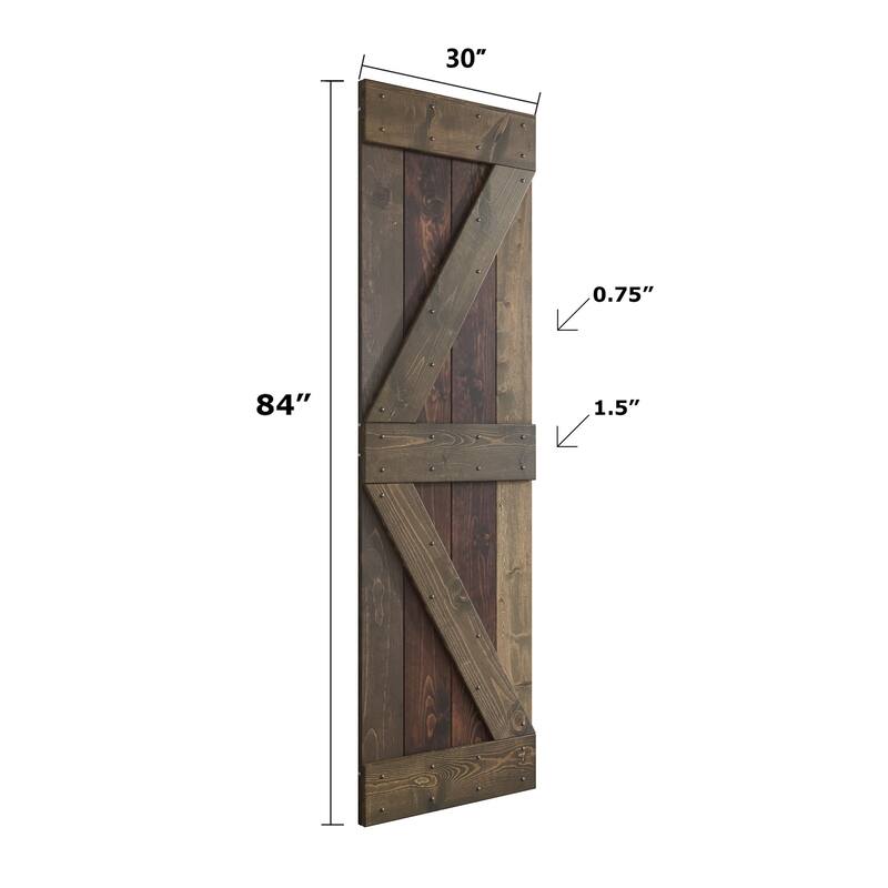 Coast Sequoia 30in x 84in K Series Multi-Color Pine Wood Sliding Barn Door With Hardware Kit
