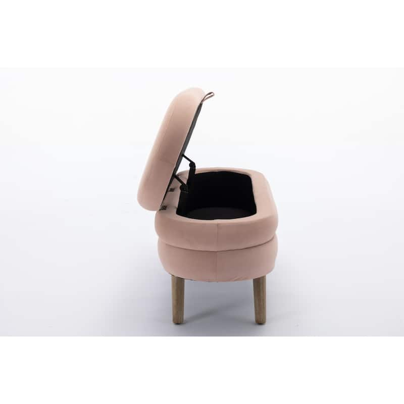 Velvet Fabric Storage Bench Bedroom Bench With Wood Legs For Living Room Bedroom Indoor