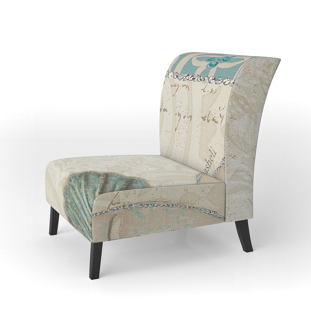 Designart "Seastar And Blue Sea Shell II" Upholstered Nautical & Coastal Accent Chair - Arm Chair