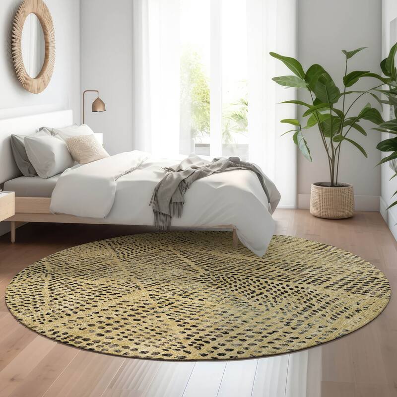 Premium Washable Super Soft Diamond Modern Mayfield Rug - Gold - 8' x 8' - Round