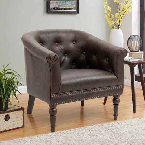 Contemporary PU Leather Tufted Barrel Accent Chair