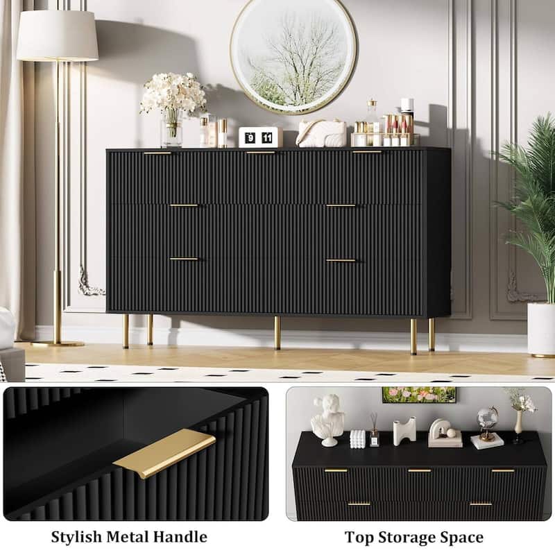 Fluted Chest 7 Drawers Dresser for Bedroom Closet Living Room Hallway