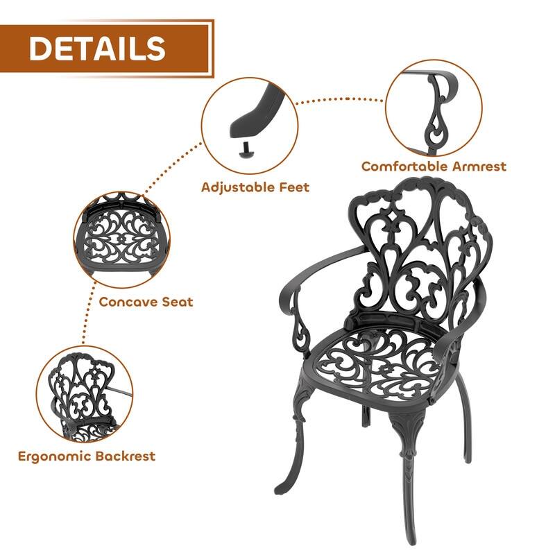 3/5-Piece Cast Aluminum Outdoor Dining Set with 35.43 in. Round Table and Seat Cushions