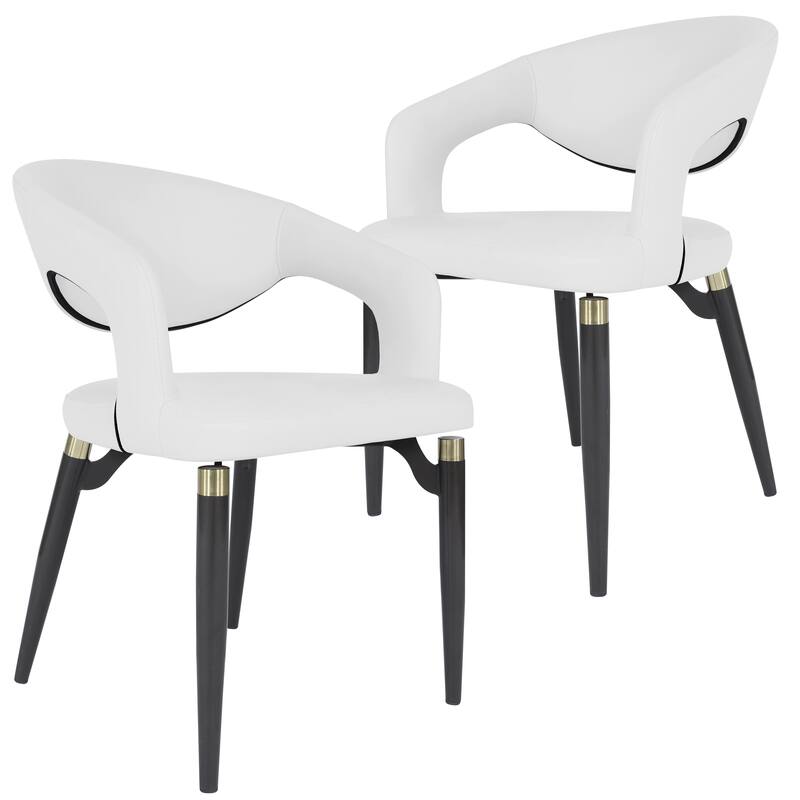 Entice Dining Chairs Set of 2 Upholstered Leather with Iron Legs Modern Accent Arm Chairs - White