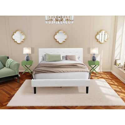 3-Piece Bed Set - Velvet Upholstered Bed Frame with Headboard & Nightstand