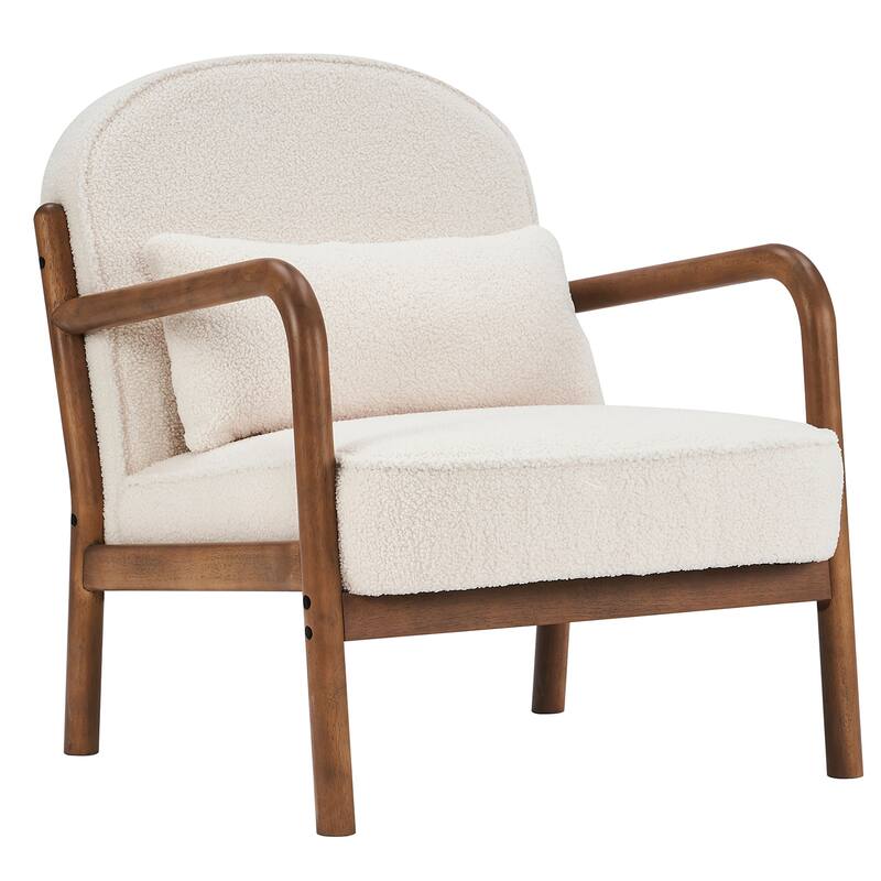 Mid-Century Modern Faux Leather & Solid Wood Accent Chair - White