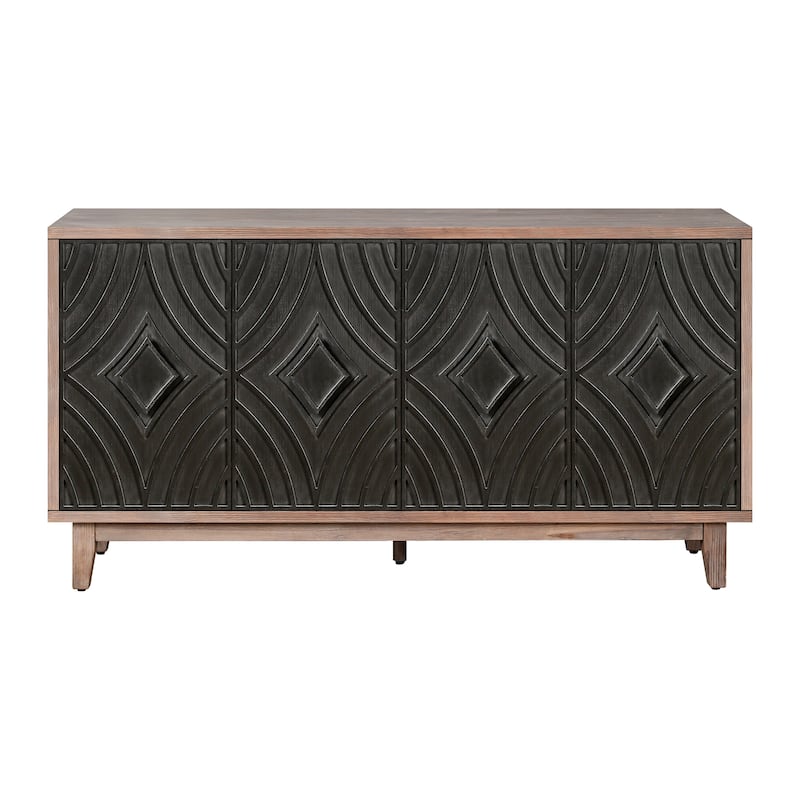Mid-Century Sideboard Buffet Cabinet with Wood Legs, 60" Kitchen Storage Credenza with 4 Doors, Shelves, Accent Console Table