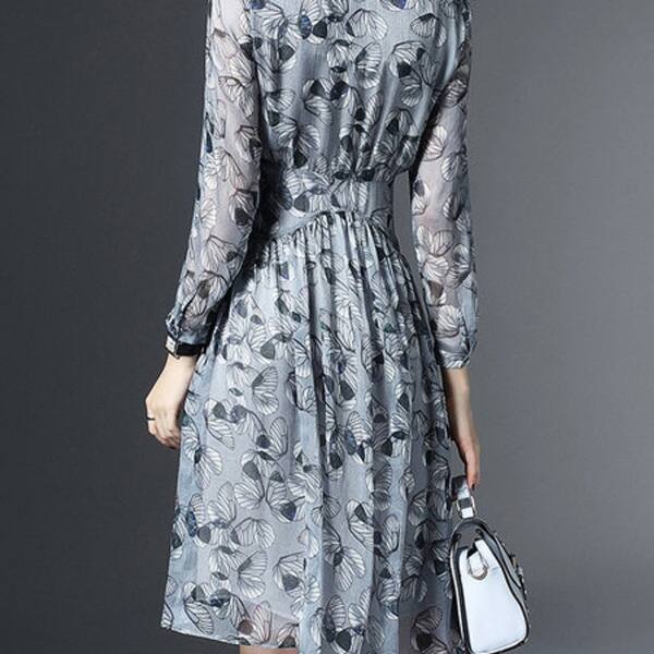 Shop Light Blue Floral 3 4 Sleeve Chiffon V Neck Midi Dress
