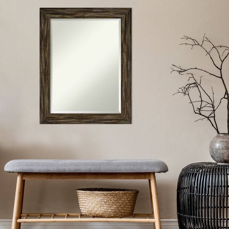 Beveled Wood Wall Mirror - Fencepost Brown Narrow Frame