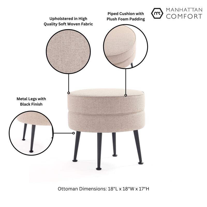 Manhattan Comfort Bailey Mid Century Modern Woven Upholstered Round Ottoman