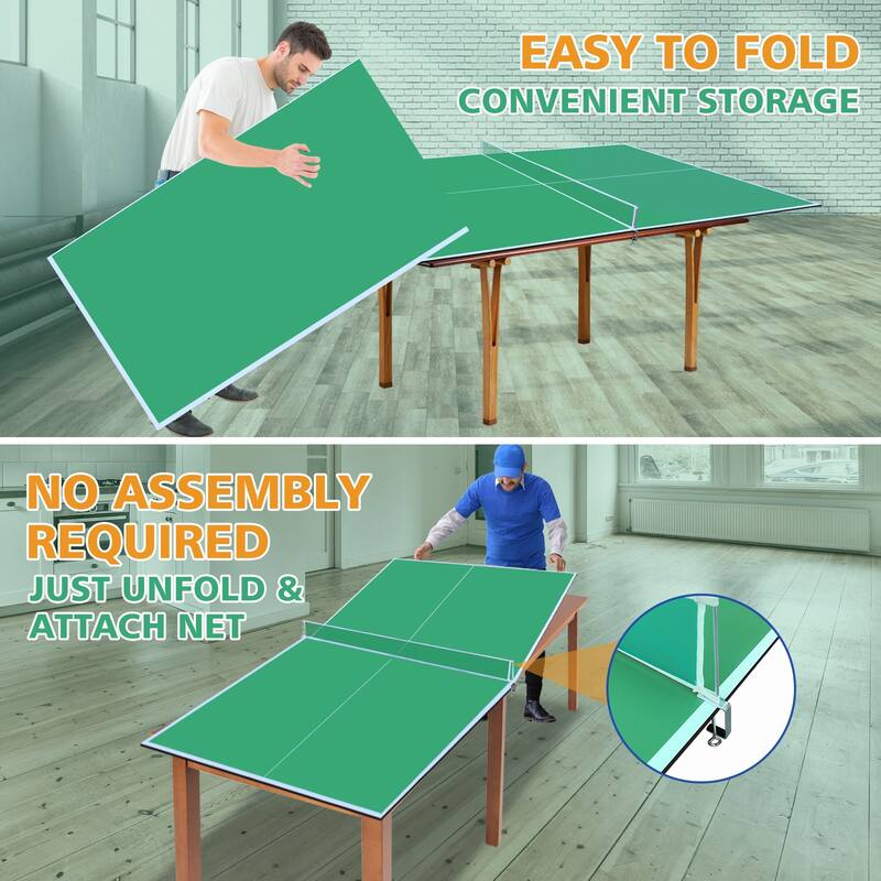 Roomfitters 8ft Blue Mid-Size Ping Pong Conversion Top, Foldable & Portable Table Tennis Top for Indoor Games