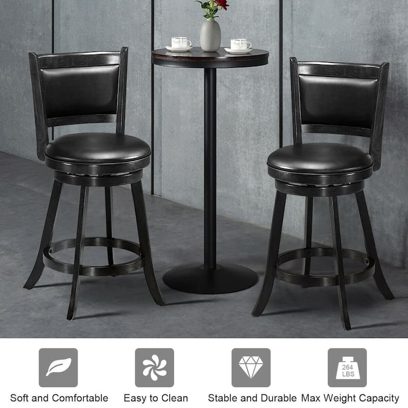 Set of 2 24" Swivel Counter Upholstered Seat Wooden Dining Chairs - 17.5'' x 19'' x 38'' (W x D x H)