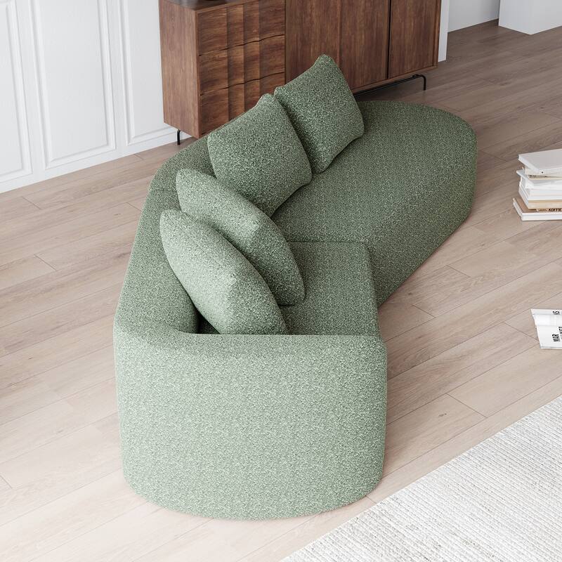 Modular Curved Sectional Sofa, Oversized Chenille Cloud Couch, Compressed Upholstered Sofa with 4 Throw Pillows