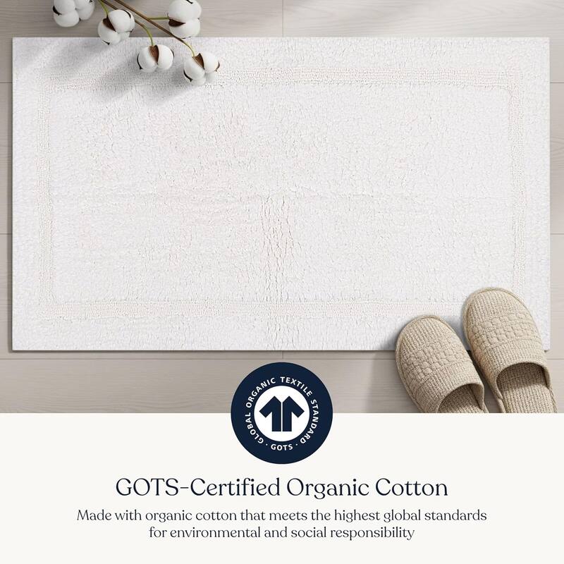 Delara Organic Cotton Reversible Bath Mat, 3000 GSM, GOTS Certified, Ultra-Thick & Super Absorbent, Quick-Drying Bathroom Rug