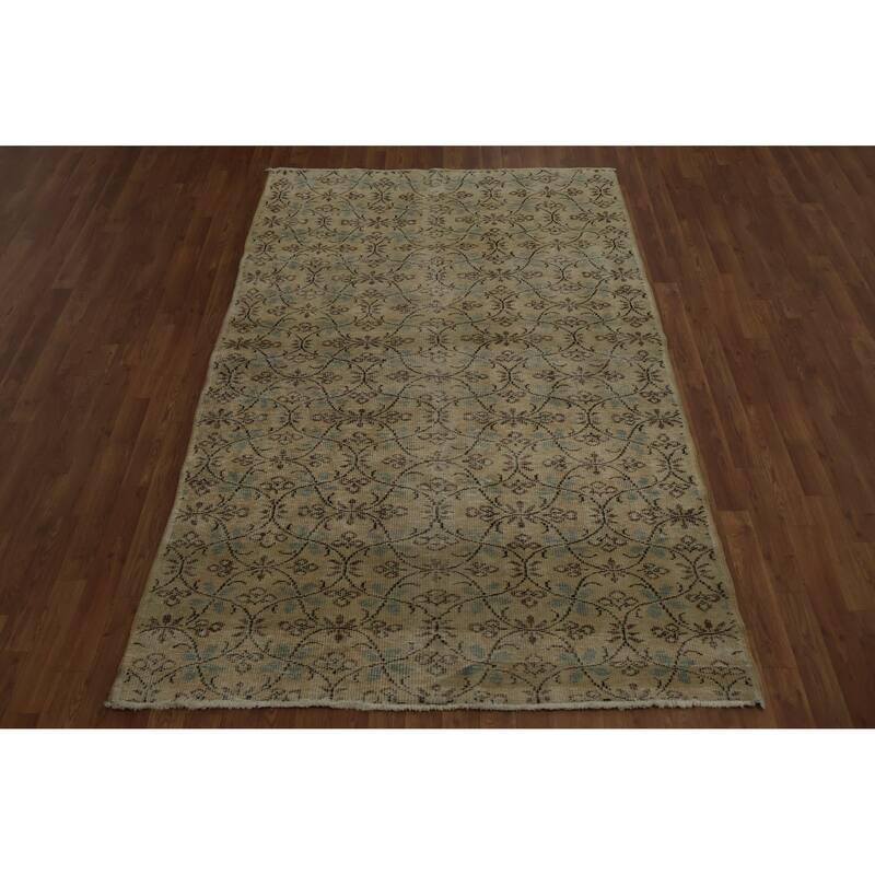 Hand Knotted Oriental 100% Wool Carpet Transitional Floral Yellow & Gold Anatolian Area Rug - 7' 6'' X 4' 10''