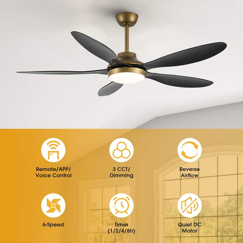 52" Antique Brass Smart Ceiling Fan with Light and Remote, App Control, Voice Control