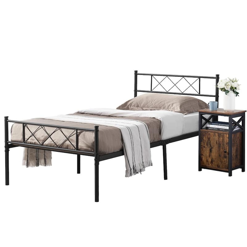 Taomika 3-Pieces Platform Bed Frame and Modern Nightstands Sets