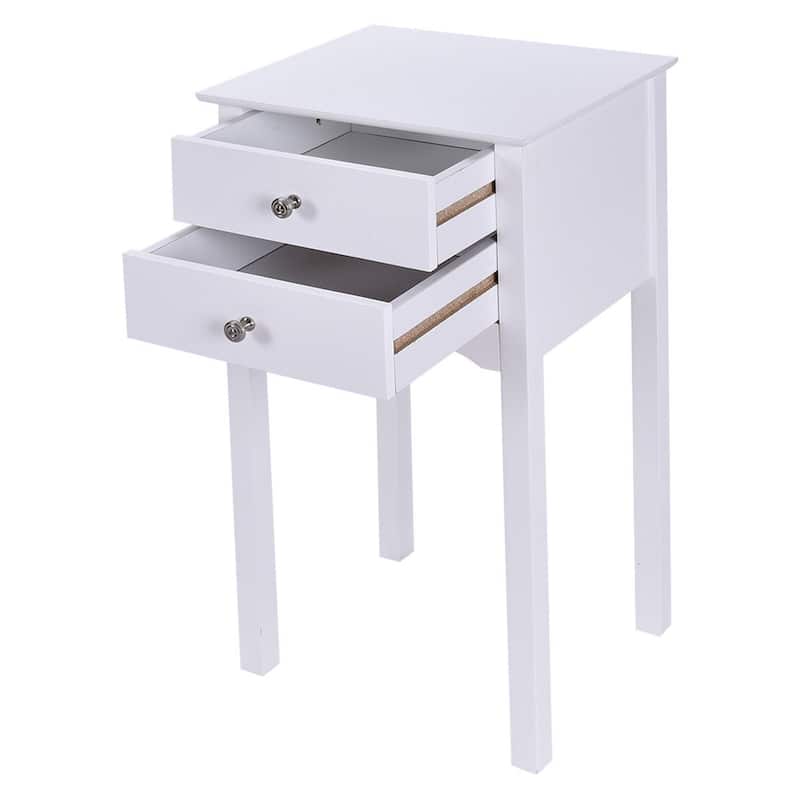 Side Table End Accent Table with 2 Drawers-White - 16.0" x 13.0" x 30.0" (L x W x H)