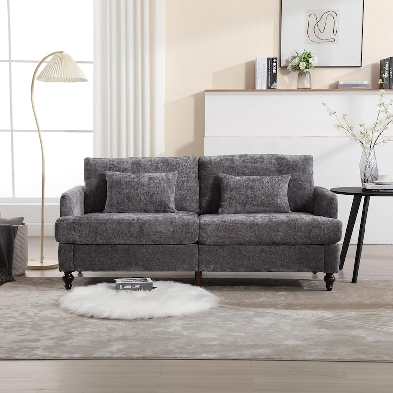 Roomfitters Chenille Loveseat Sofa, Mid-Century 2-Seat Upholstered Couch with Wooden Legs for Living Room