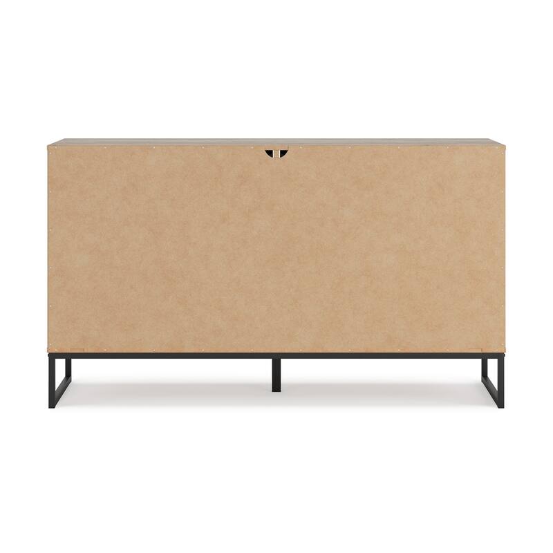 Deana Wide Dresser, 6 Drawers, Brown Wood, Black Metal Base, 59 Inch