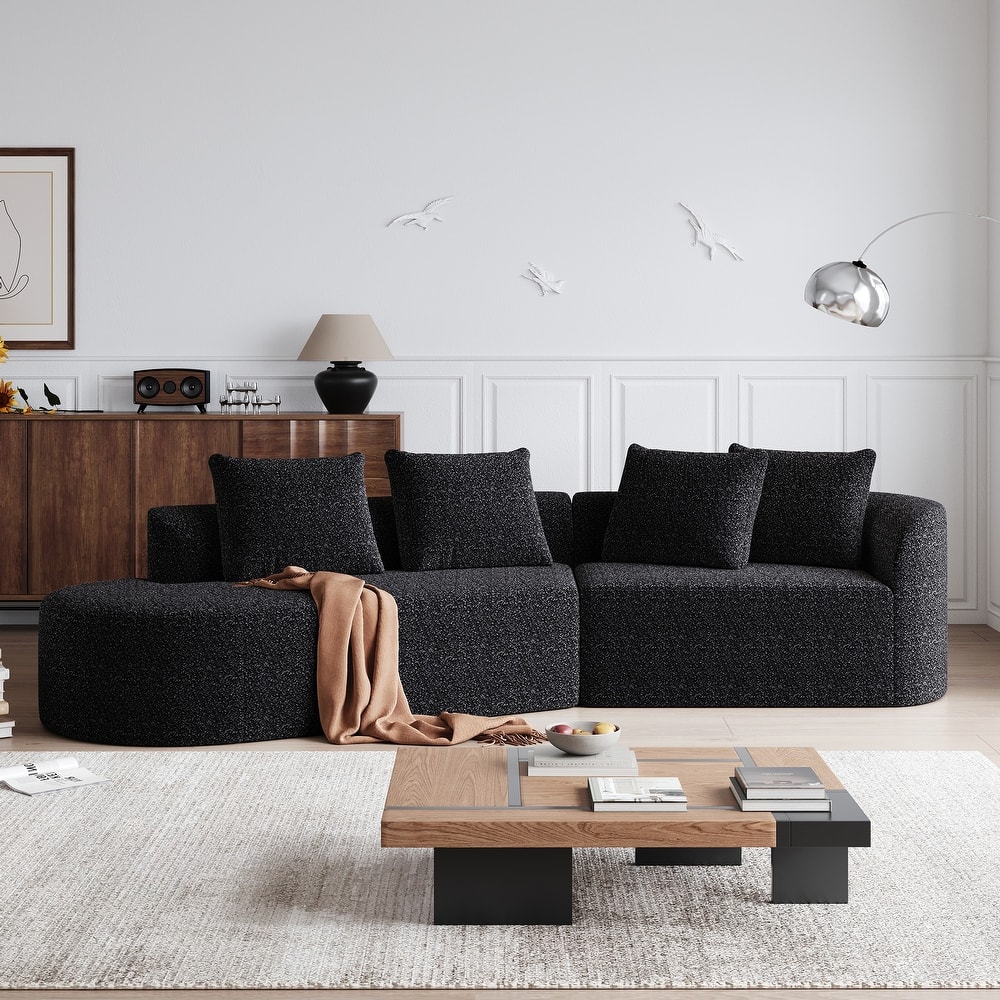 Chenille Upholstered Curved Sectional Sofa with Chaise and Pillows