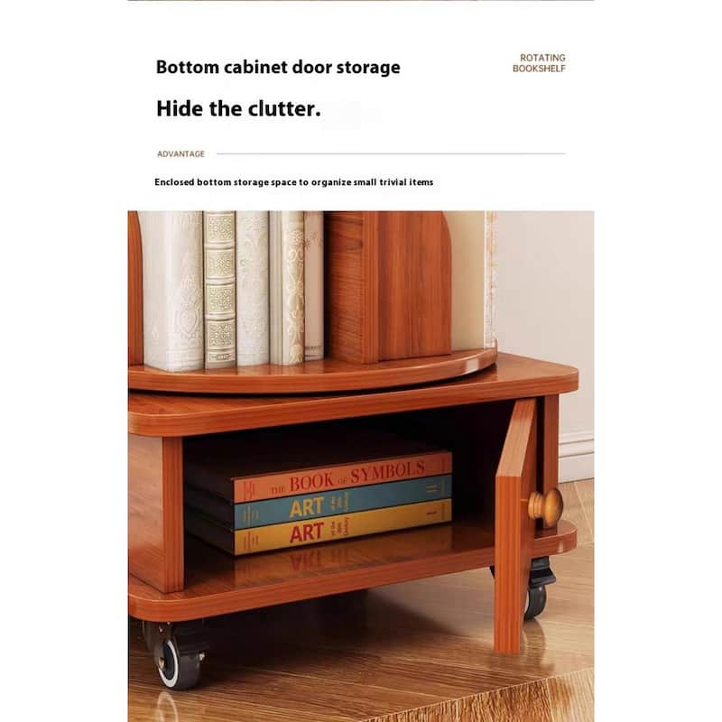 Anmytek 360 Rotating Corner Bookshelf with Wheels Space Saving Storage for Small Rooms