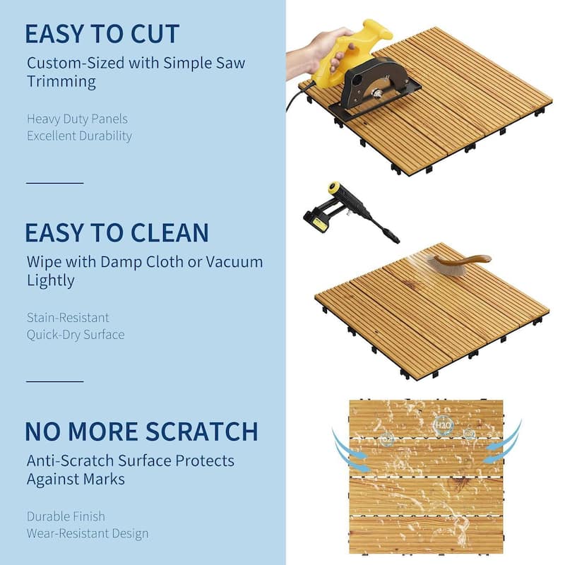 22 Pack 12"X12" Wood Patio Flooring Deck Tiles for Indoor & Outdoor Use - 22-Pack