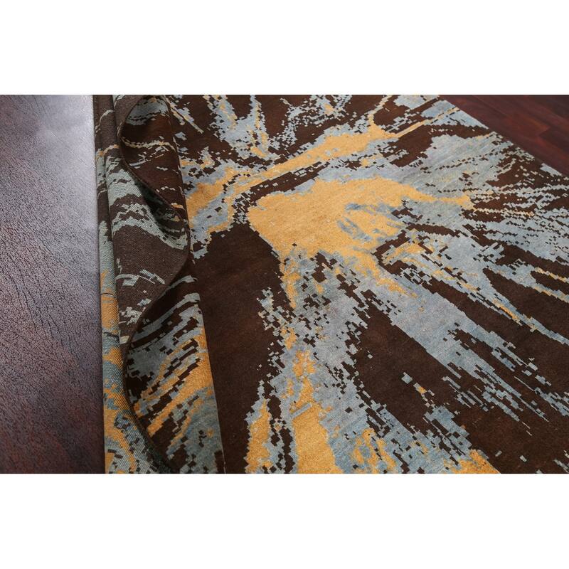 Contemporary Abstract Vegetable Dye Area Rug Hand-knotted Wool Carpet - 6'9" x 9'8"