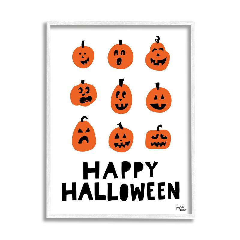 Stupell Mixed Expressions Pumpkins Shapes Casual Halloween Typography Framed Wall Art, Design by Jess Baskin - Orange - 16 x 20 - White